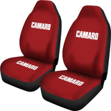 Dark Red Camaro White Letter Car Seat Covers 211004 - YourCarButBetter