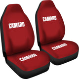 Dark Red Camaro White Letter Car Seat Covers 211004 - YourCarButBetter