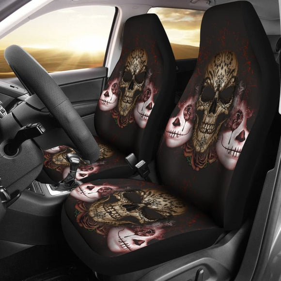 Dark Sugar Skull Car Seat Covers 101819 - YourCarButBetter