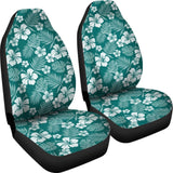 Dark Teal And White Hibiscus Flower Car Seat Covers Hawaiian Pattern 101819 - YourCarButBetter
