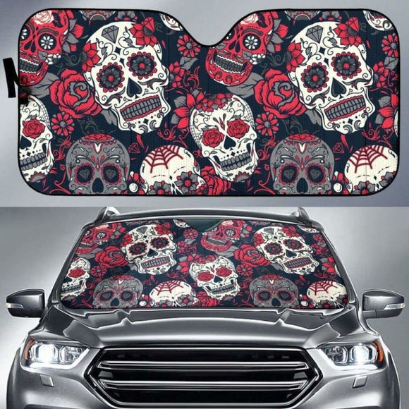 Day of The Dead Sugar Skull Floral Car Auto Sun Shade 172609 - YourCarButBetter