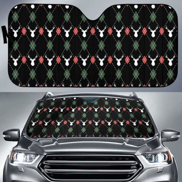 Deer Christmas New Year Pattern Argyle Car Auto Sun Shades 172609 - YourCarButBetter