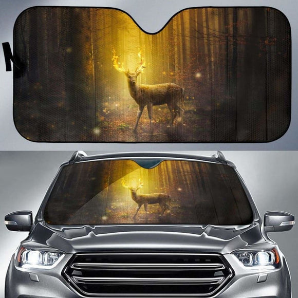 Deer Fire Forest Autumn 4K Car Sun Shade 172609 - YourCarButBetter