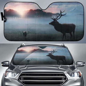 Deer Forest Morning Sunrise Fog Winter Hd Car Sun Shade 172609 - YourCarButBetter