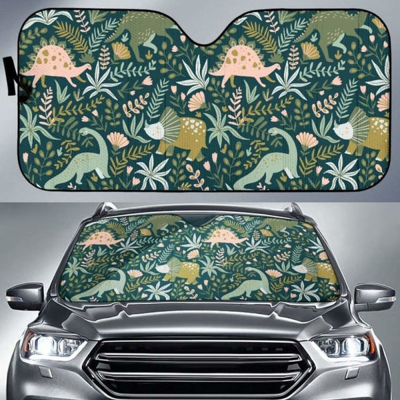 Dinosaurs Tropical Leaves Flower Pattern Car Auto Sun Shades 182102 - YourCarButBetter