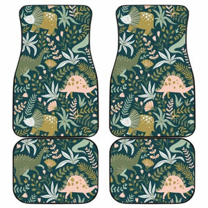 Dinosaurs Tropical Leaves Flower Pattern Front And Back Car Mats 154813 - YourCarButBetter