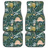 Dinosaurs Tropical Leaves Flower Pattern Front And Back Car Mats 154813 - YourCarButBetter