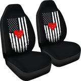 Distressed American Flag With Heart Car Seat Covers Set In Black 101819 - YourCarButBetter