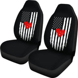 Distressed American Flag With Heart Car Seat Covers Set In Black 101819 - YourCarButBetter