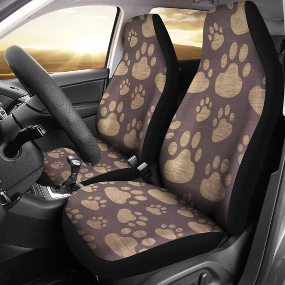 Dog Paw Prints Pattern With Dark Brown Car Seat Covers 210605 - YourCarButBetter