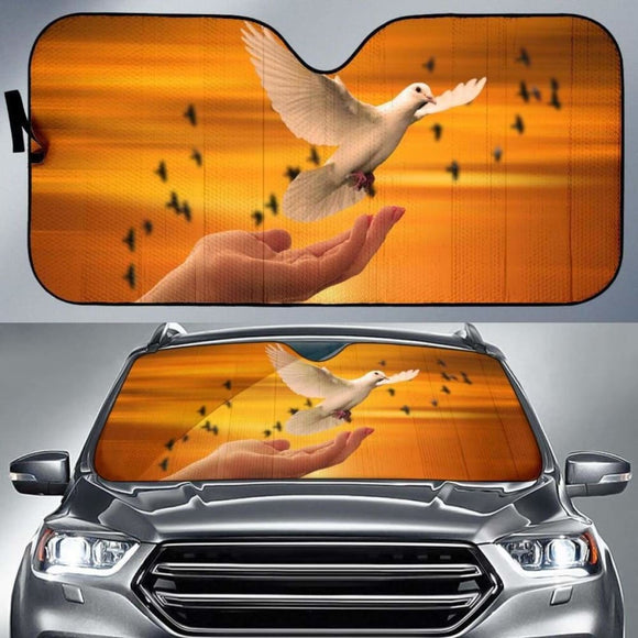 Dove Hand Peace Sunrise 5K Car Sun Shade 102507 - YourCarButBetter