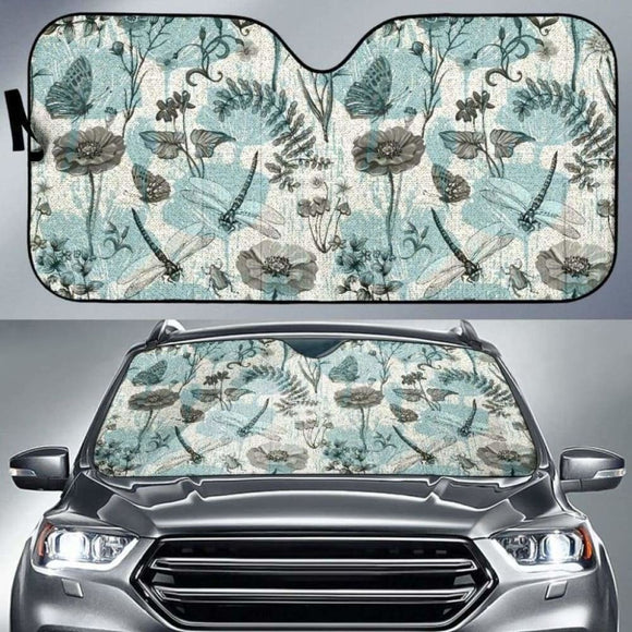 Dragonfly Butterfly Plants Insect Flower Vintage Style Pattern Car Auto Sun Shades 172609 - YourCarButBetter