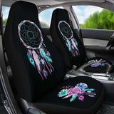 Dreamcatcher Car Seat Covers Black With Teal Purple And Blue Boho Flower Design 102918 - YourCarButBetter