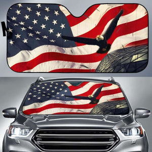 Eagle Fly American Flag Day Auto Sun Shade Amazing 172609 - YourCarButBetter