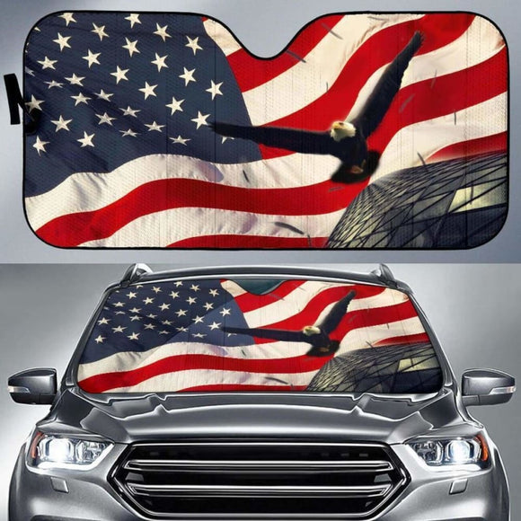 Eagle Fly American Flag Day Auto Sun Shade Amazing 172609 - YourCarButBetter
