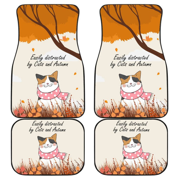 Easily Distracted By Cats And Autumn Car Accessories Gift Ideas Car Floor Mats 210205 - YourCarButBetter