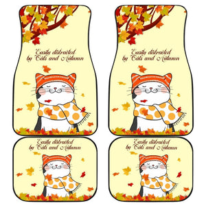 Easily Distracted By Cats And Autumn Car Floor Mats 210205 - YourCarButBetter