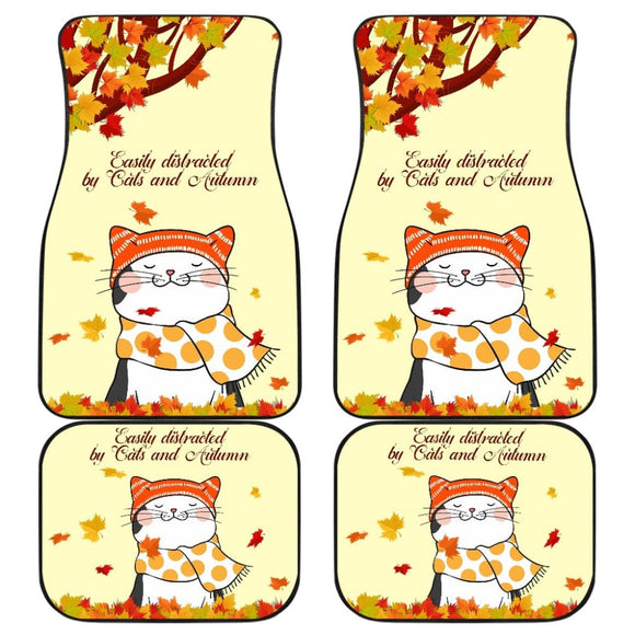 Easily Distracted By Cats And Autumn Car Floor Mats 210205 - YourCarButBetter