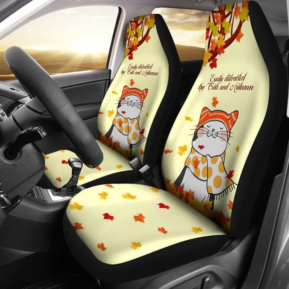 Easily Distracted By Cats And Autumn Car Seat Covers 210205 - YourCarButBetter