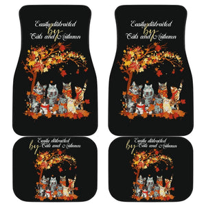 Easily Distracted By Cats And Autumn Fall Car Floor Mats 210205 - YourCarButBetter