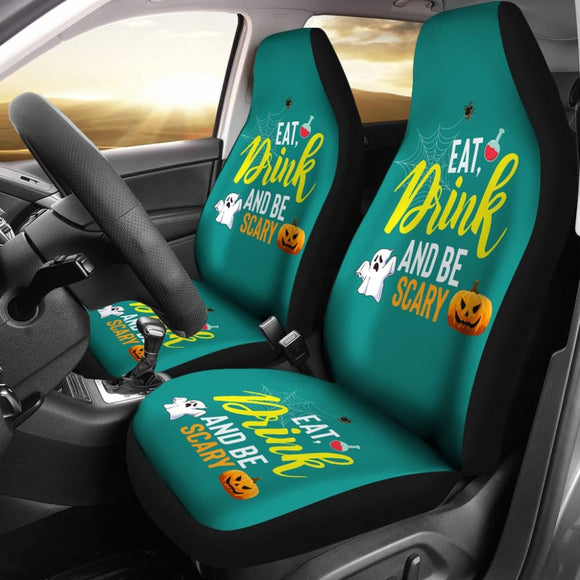 Eat Drink And Be Scary Ghost Halloween Custom Car Seat Covers 211501 - YourCarButBetter