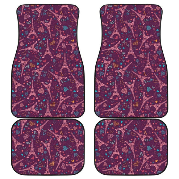 Eiffel Tower Heart Pattern Print Design 04 Front And Back Car Mats 101819 - YourCarButBetter
