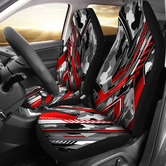 Extreme Racing Army Style Grey & Red Design Car Seat Covers 101819 - YourCarButBetter