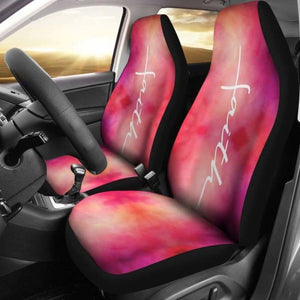 Faith Word Cross In White On Pink Watercolor Car Seat Covers Religious Christian Themed 160905 - YourCarButBetter