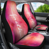 Faith Word Cross In White On Pink Watercolor Car Seat Covers Religious Christian Themed 160905 - YourCarButBetter