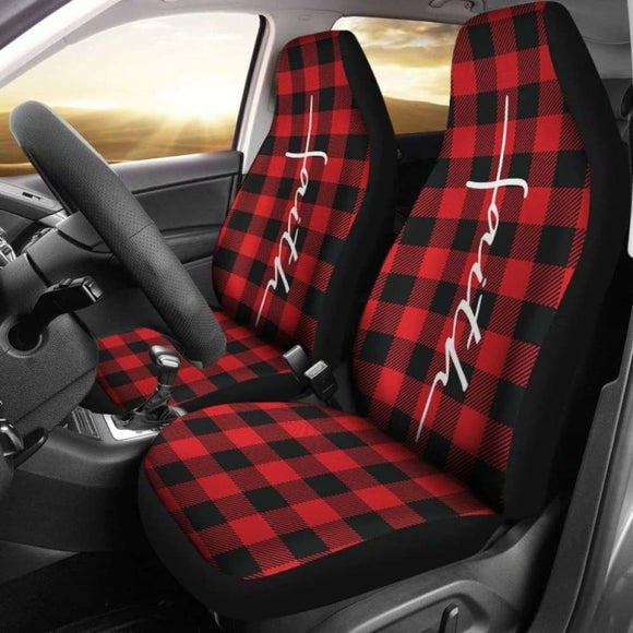 Faith Word Cross In White On Red Buffalo Plaid Car Seat Covers Religious Christian Themed 160905 - YourCarButBetter