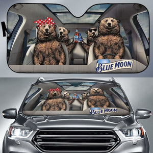 Family Bear Drink Beer Blue Moon Car Sun Shade Funny 172609 - YourCarButBetter