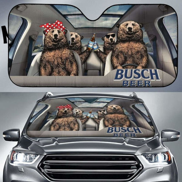 Family Bear Drink Beer Busch Car Sun Shade Funny 102507 - YourCarButBetter