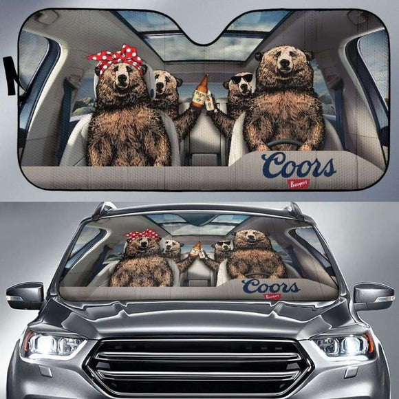 Family Bear Drink Beer Coors Banquet Car Sun Shade Funny 102507 - YourCarButBetter