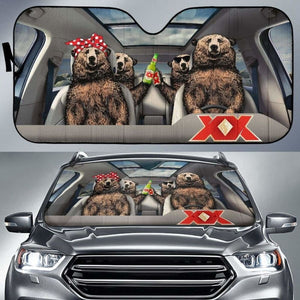 Family Bear Drink Beer Dos Equis Car Sun Shade Funny 102507 - YourCarButBetter