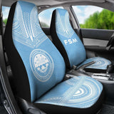 Federated States Of Micronesia Car Seat Cover - F S M Seal Polynesian Chief Tattoo Light Blue Version - 10 174914 - YourCarButBetter