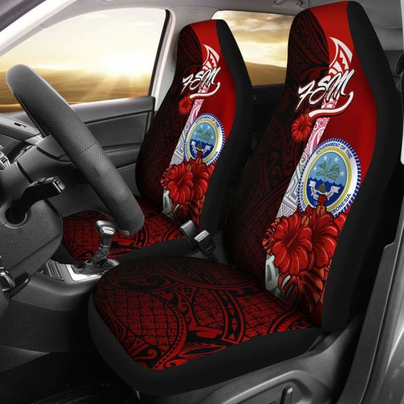 Federated States Of Micronesia Car Seat Covers - Coat Of Arm With Hibiscus - 232125 - YourCarButBetter