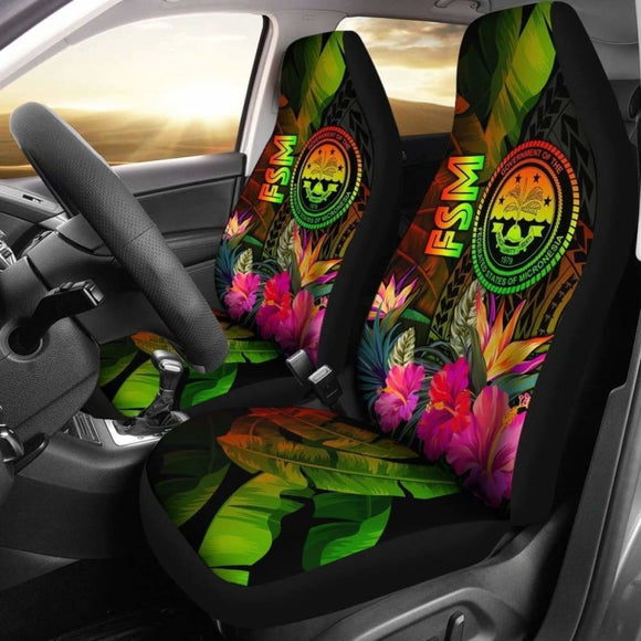 Federated States Of Micronesia Polynesian Car Seat Covers - Hibiscus And Banana Leaves - 232125 - YourCarButBetter