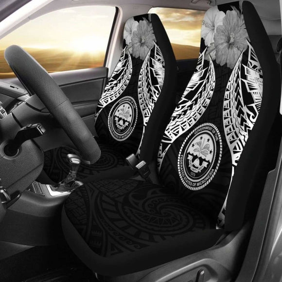 Federated States Of Micronesia Polynesian Car Seat Covers Pride Seal And Hibiscus Black - 232125 - YourCarButBetter