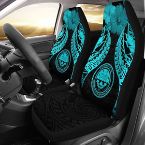 Federated States Of Micronesia Polynesian Car Seat Covers Pride Seal And Hibiscus Neon Blue - 232125 - YourCarButBetter