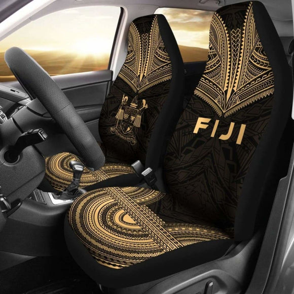 Fiji Car Seat Cover - Fiji Coat Of Arms Polynesian Chief Tattoo Gold Version - 10 174914 - YourCarButBetter