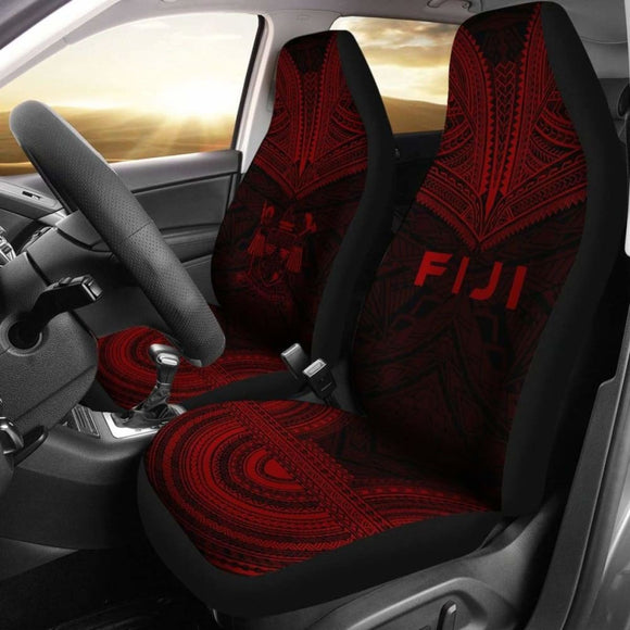 Fiji Car Seat Cover - Fiji Coat Of Arms Polynesian Chief Tattoo Red Version - 10 174914 - YourCarButBetter