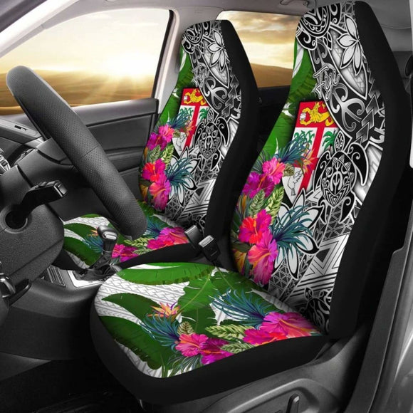 Fiji Car Seat Covers White - Turtle Plumeria Banana Leaf - 091114 - YourCarButBetter