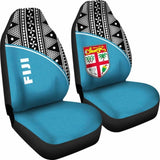Fiji Tapa Car Seat Covers - Fiji Flag Polynesian White Curve Blue - 105905 - YourCarButBetter