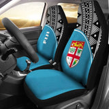 Fiji Tapa Car Seat Covers - Fiji Flag Polynesian White Curve Blue - 105905 - YourCarButBetter