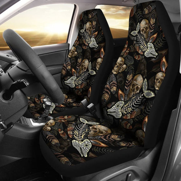Fish Bones And Human Skull Pattern Fishing Car Seat Covers 182417 - YourCarButBetter
