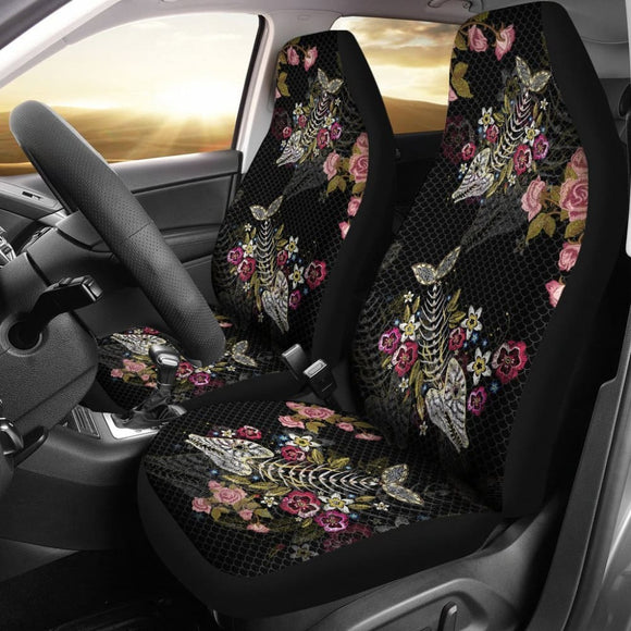 Fish Bones Pink Floral Pattern Fishing Car Seat Covers 182417 - YourCarButBetter
