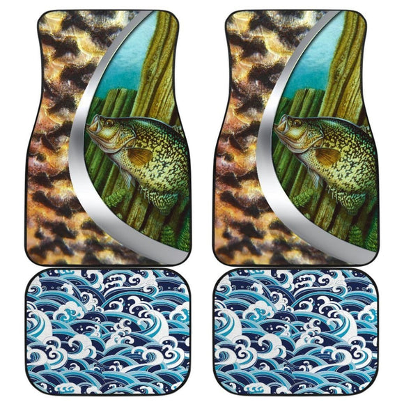 Fishing Car Mats Crappie Fish Mix Seigaiha Wave Pattern Car Decor 182417 - YourCarButBetter