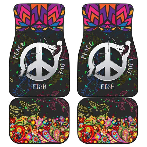 Fishing Car Mats Peace Love Fish Car Decor Hippie Style 182417 - YourCarButBetter