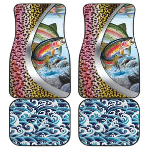 Fishing Car Mats Rainbow Trout Mix Seigaiha Wave Pattern Car Decor 182417 - YourCarButBetter