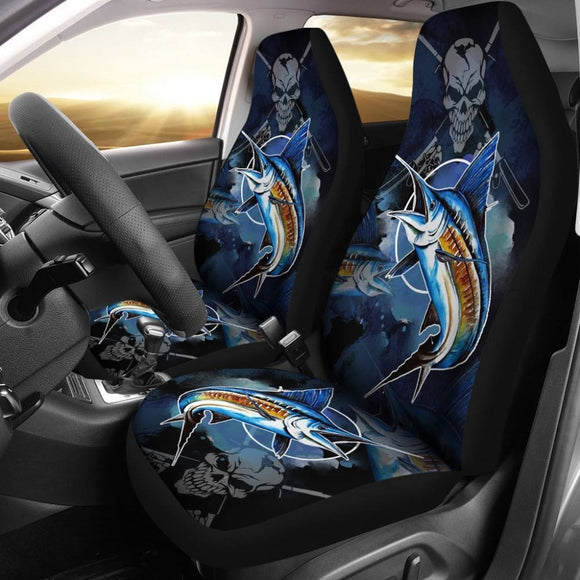 Fishing Car Seat Covers Blue Marlin Skull Fisherman 182417 - YourCarButBetter